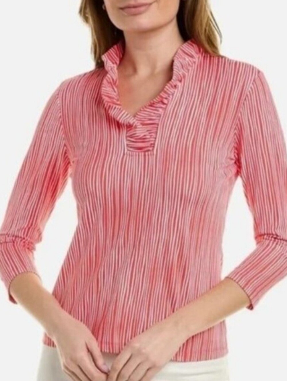 J. McLaughlin Durham Ruffle Top Catalina Cloth Red and White Stripe Size S